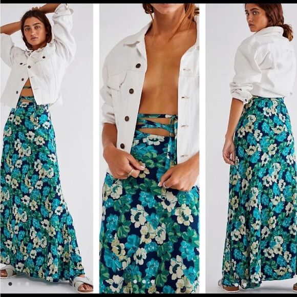 NEW FREE PEOPLE THATS A WRAP PRINTED MAXI SKIRT - Picture 5 of 5